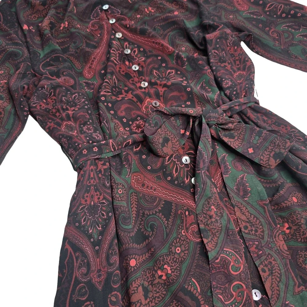 eShakti Wayward Fancies Paisley Shirt Dress Tie Waist Boho No Size Tag‎